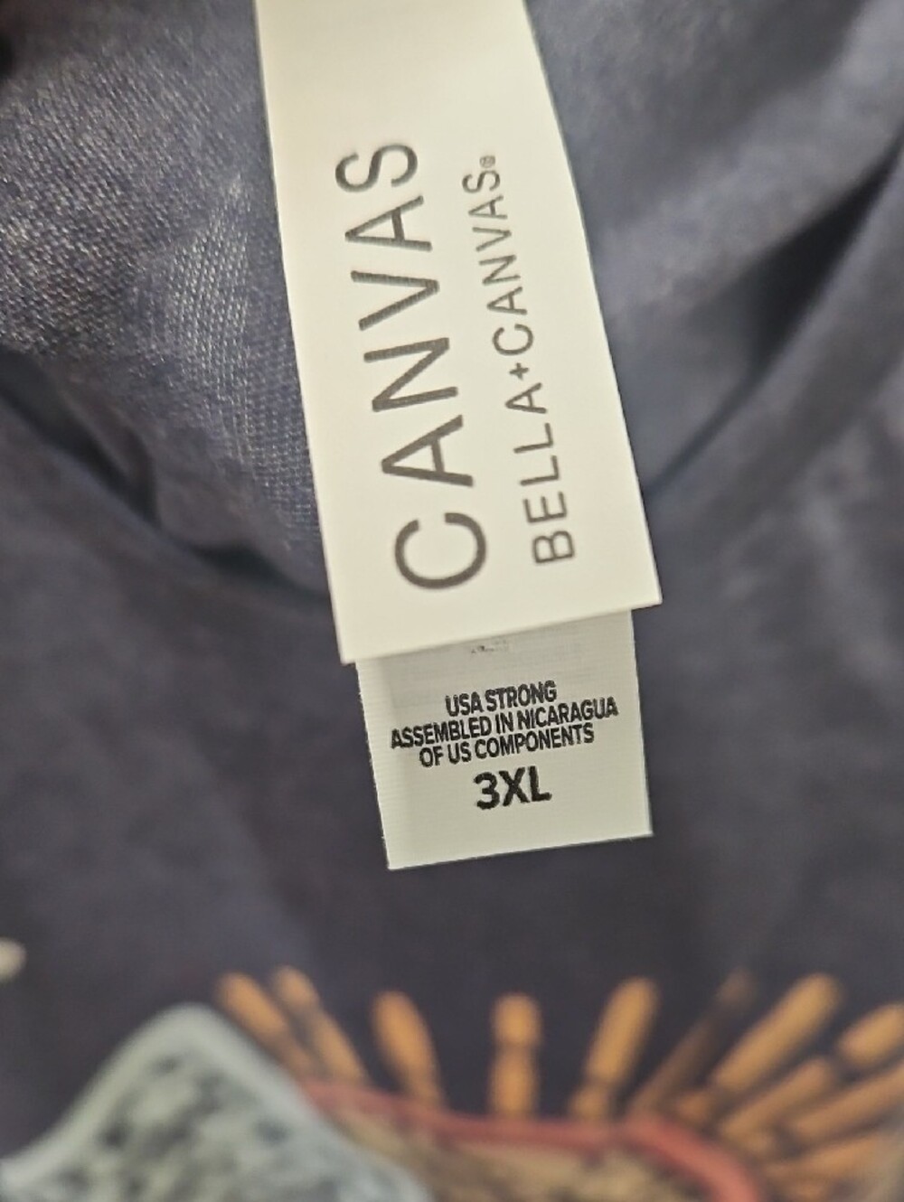 Bella + Canvas Heather Navy Tee with Multicolor Sunburst Mountain Graphic - Picture 2 of 3